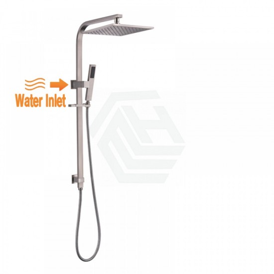 10 inch 250mm Square Brushed Nickel Twin Shower Station Top Water Inlet